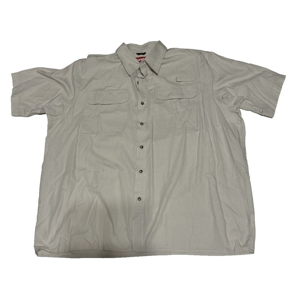 Wrangler Mens Shirt X- L Beige Vented Short Sleeve Collared 2 Pocket Button Up